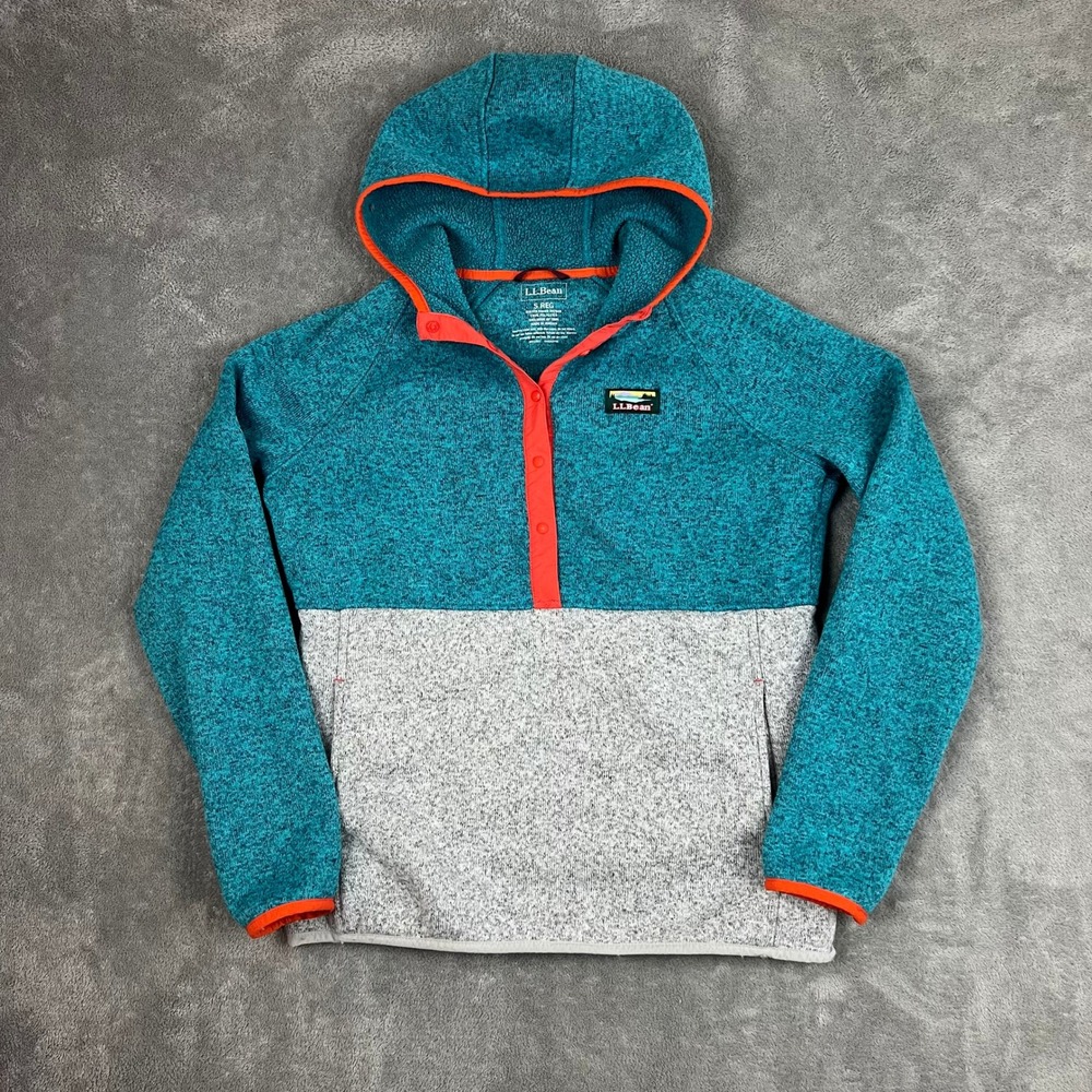 LL Bean Fleece Hoodie Womens S Pullover Sweater Colorblock Outdoor Hiking